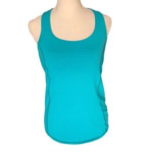 Lululemon Blue Tropics Striped Wild Tank Open Draped Back Strappy Sports Bra Top